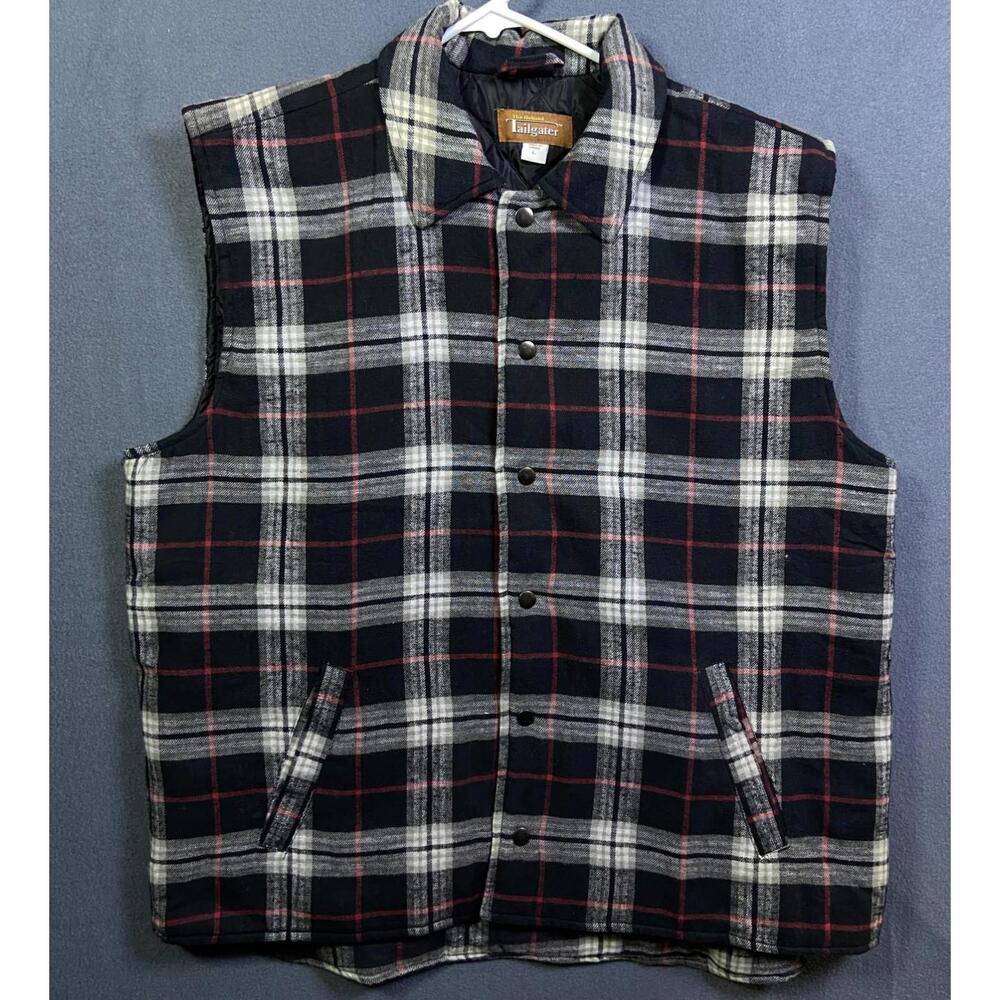 Vintage The Haband Tailgater Vest Mens Medium Multicolor Plaid Quilted Lined